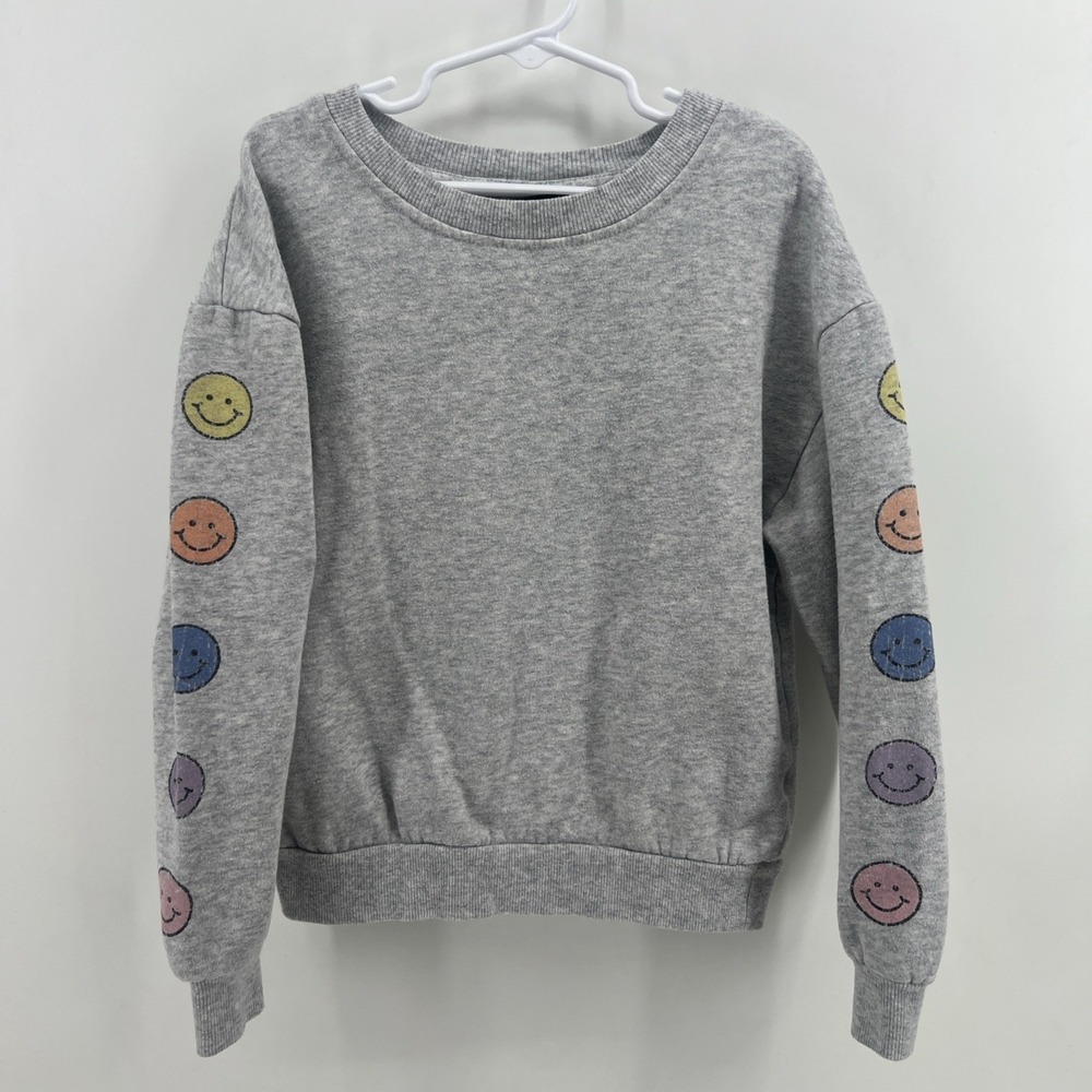 Art Class Kids Gray Smiley Face Sleeve Graphic Pullover Size Medium (7/8)